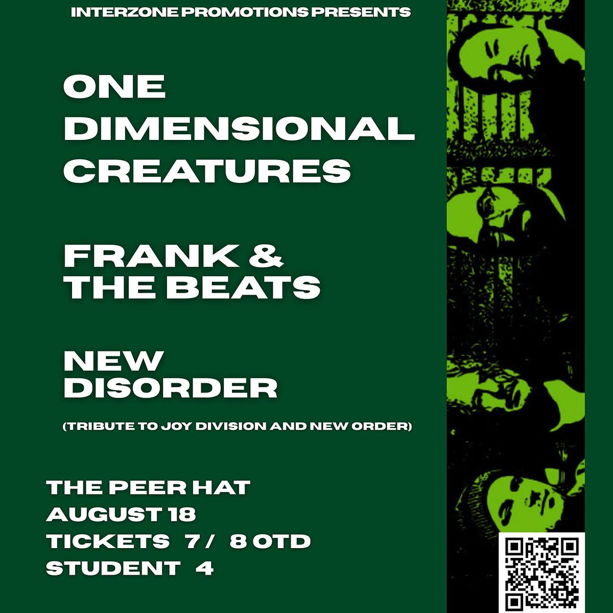 One Dimensional Creatures play with Frank & the Beats, and New Disorder at The Peer Hat in Manchester in August 2025